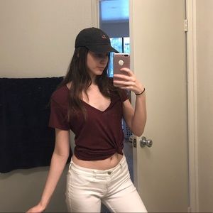 Brandy Melville Maroon V-Neck Shirt